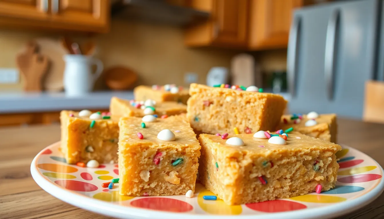 Easy Birthday Cake Blondies Recipe - Funfetti Bars with Vanilla Frosting 14 Easy Birthday Cake Blondies Recipe - Funfetti Bars with Vanilla Frosting 13