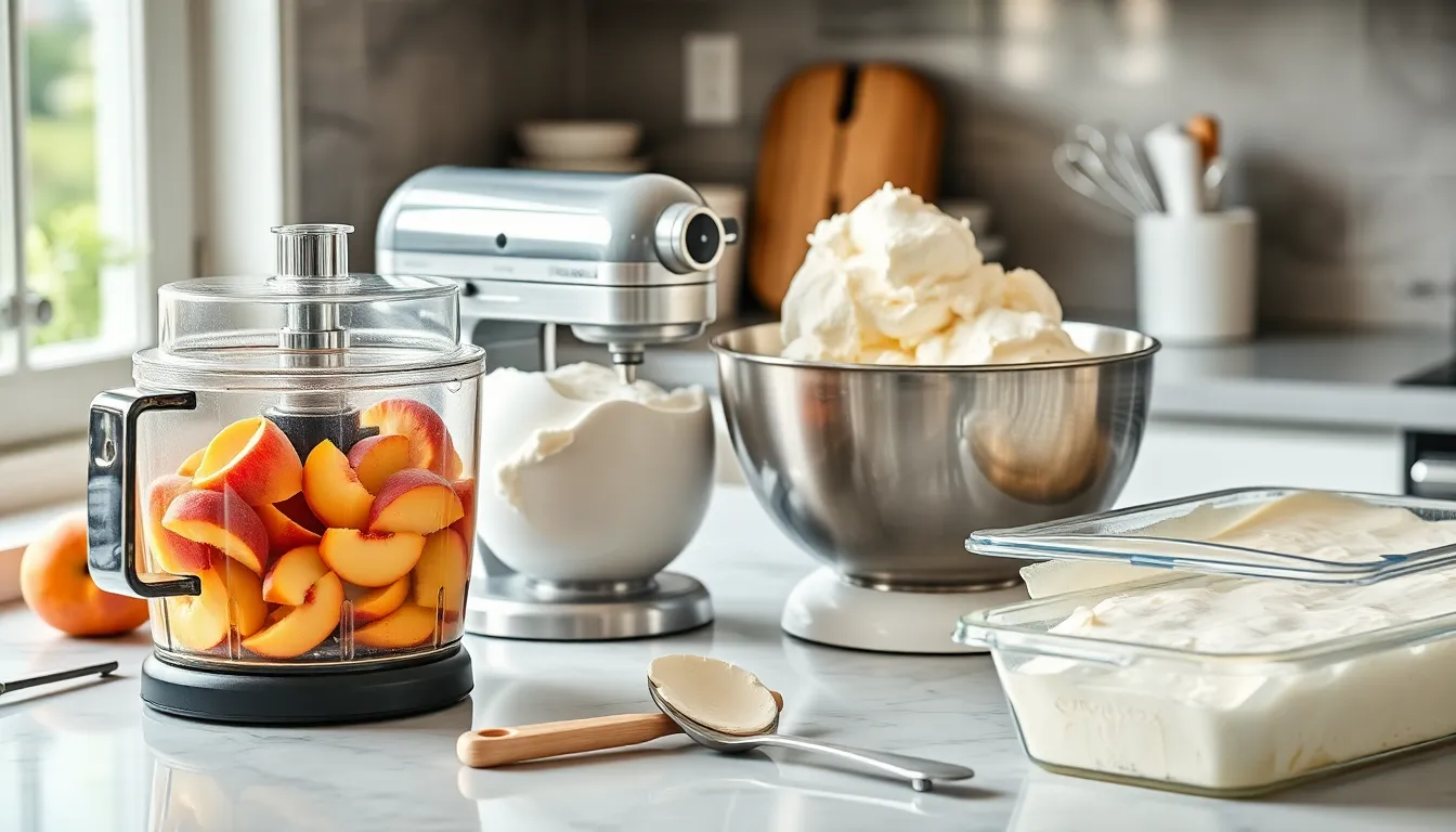 Easy No Churn Peach Ice Cream Recipe (Ready in 4 Hours!) 2 Easy No Churn Peach Ice Cream Recipe (Ready in 4 Hours!) 1