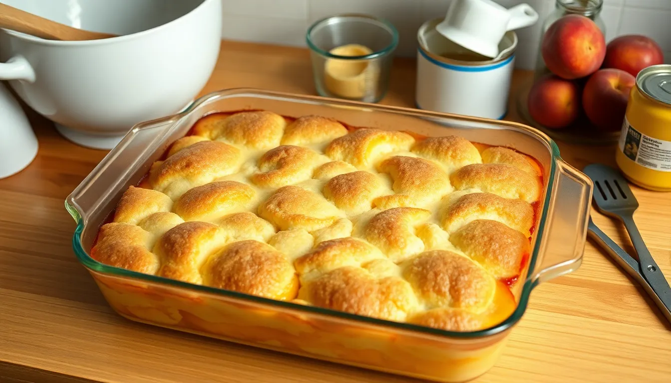 Easy Peach Cobbler with Cake Mix Recipe (Ready in Under 1 Hour!) 2 Easy Peach Cobbler with Cake Mix Recipe (Ready in Under 1 Hour!) 1