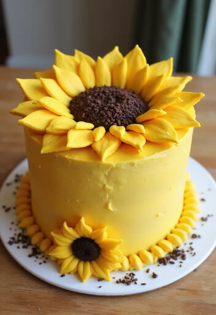 30 Cute First Birthday Cake Ideas for Girls That Steal the Show - 12. Bright Sunflower Cake