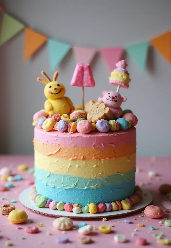 30 Cute First Birthday Cake Ideas for Girls That Steal the Show - 14. Sweet Candyland Cake