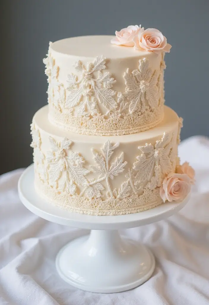 30 Cute First Birthday Cake Ideas for Girls That Steal the Show - 23. Intricate Lace Cake