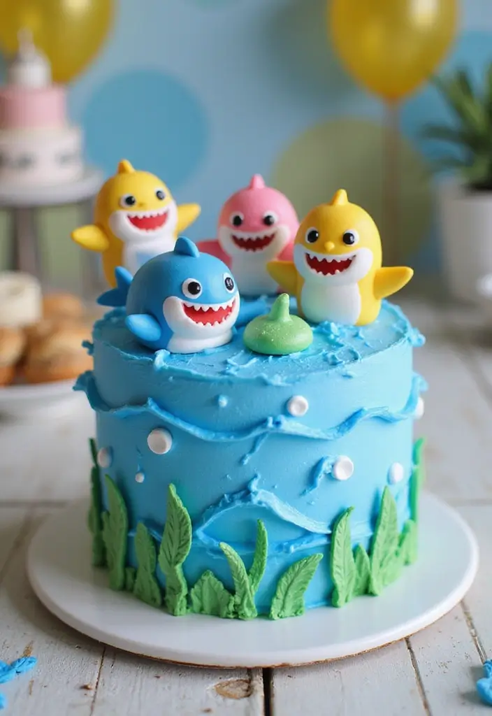 30 Cute First Birthday Cake Ideas for Girls That Steal the Show - 30. Adorable Baby Shark Cake