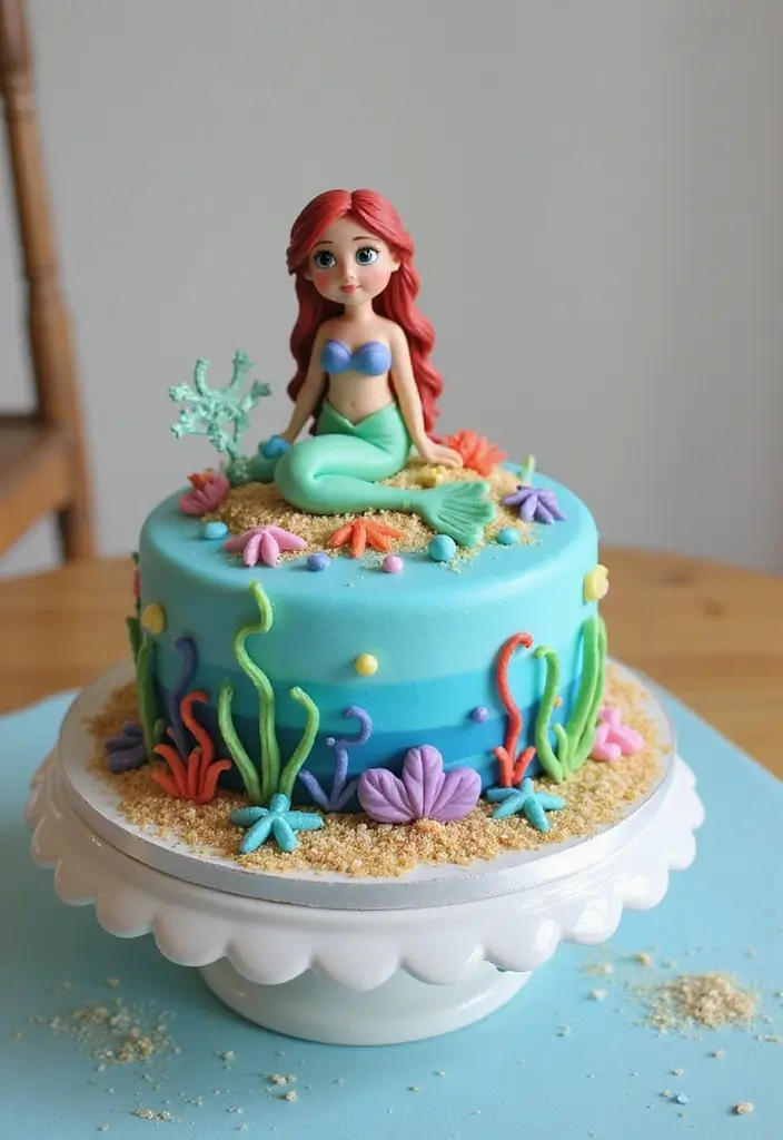 30 Cute First Birthday Cake Ideas for Girls That Steal the Show - 6. Cute Little Mermaid Cake
