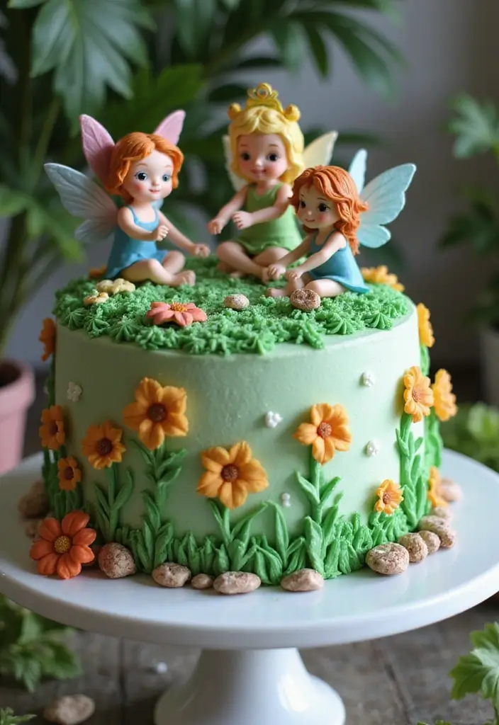 30 Cute First Birthday Cake Ideas for Girls That Steal the Show - 8. Magical Fairy Garden Cake