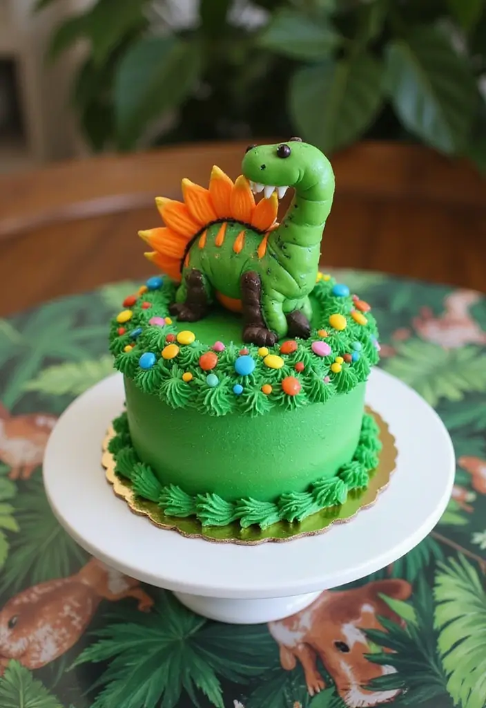 30 Cute First Birthday Cake Ideas for Girls That Steal the Show - 9. Whimsical Dinosaur Cake