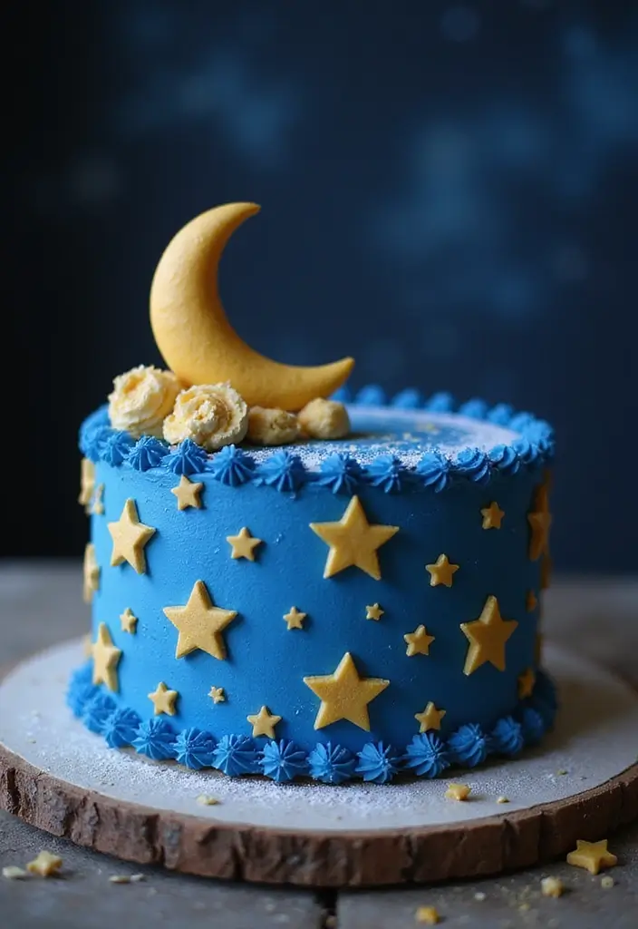 30 Cute First Birthday Cake Ideas for Girls That Steal the Show - 10. Simple Starry Night Cake