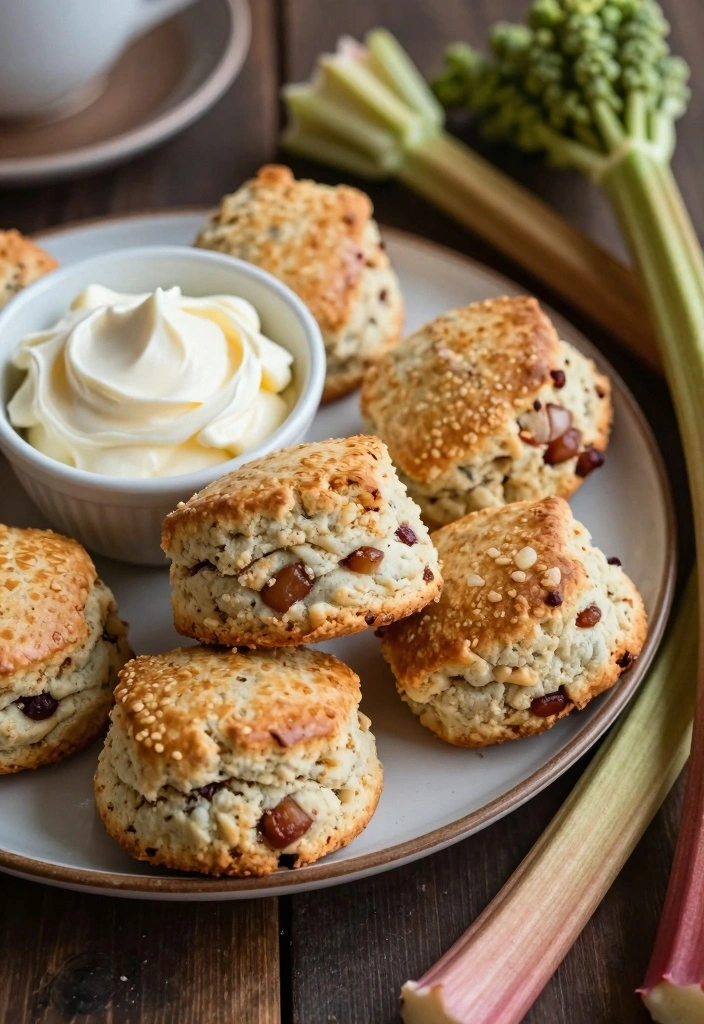10 Frozen Rhubarb Baking Recipes for Bright Sweet Tart Flavor - 4. Rhubarb Scones with Cream