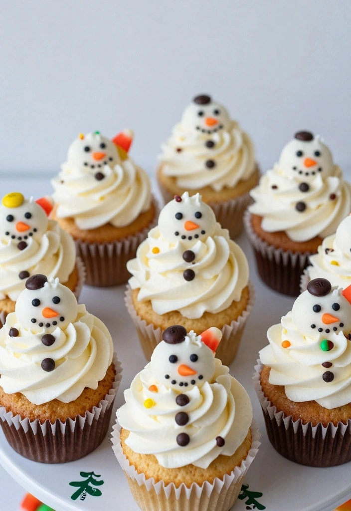 10 Holiday M&M Baking Recipes for Fun Colorful Festive Treats - 5. M&M Snowman Cupcakes