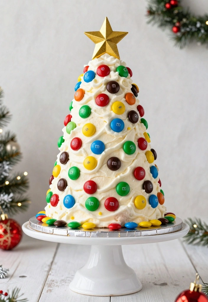 10 Holiday M&M Baking Recipes for Fun Colorful Festive Treats - 8. M&M Christmas Tree Cake