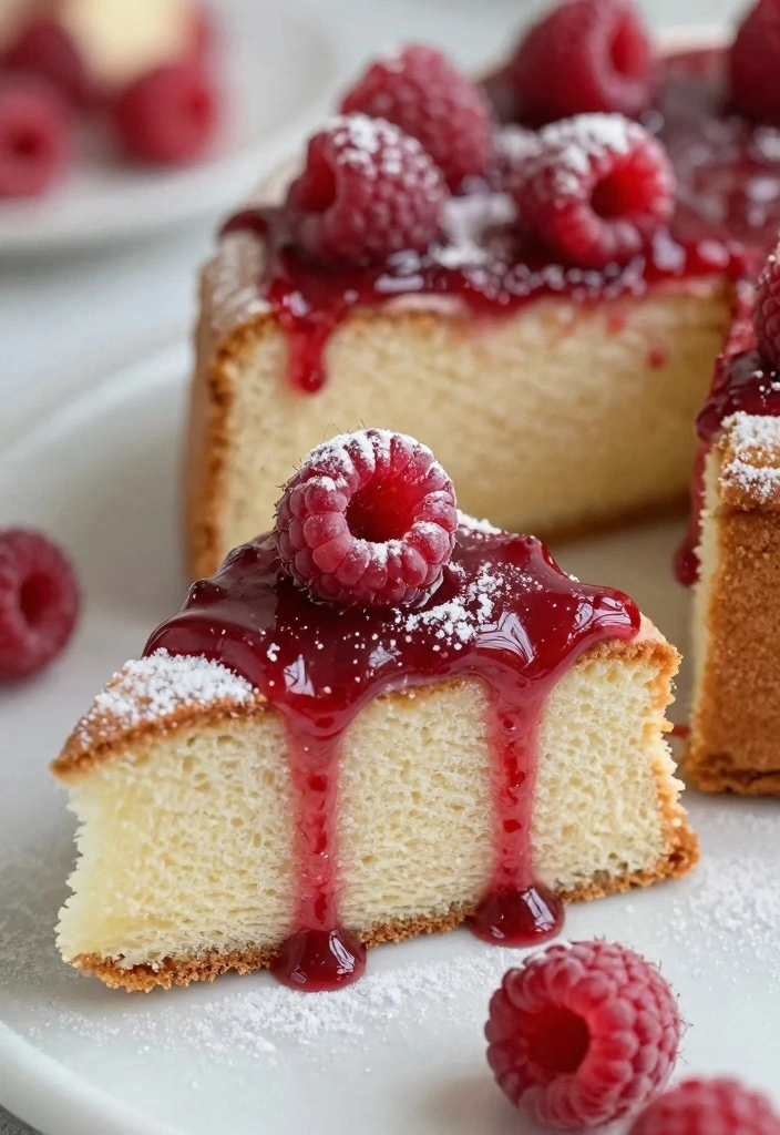 10 Recipes With Angel Food Cake for Light Sweet Creative Desserts - 8. Angel Food Cake with Raspberry Sauce