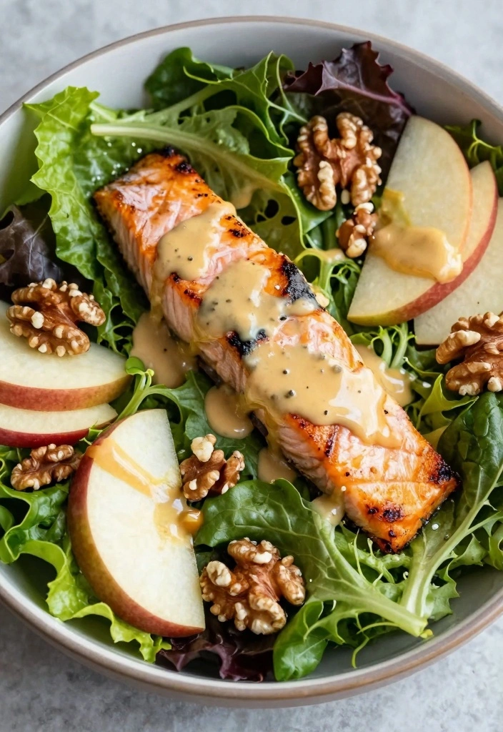 10 Salmon Apple Recipes for Surprising Fresh Sweet Savory Meals - 2. Salmon and Apple Salad with Honey Mustard Dressing